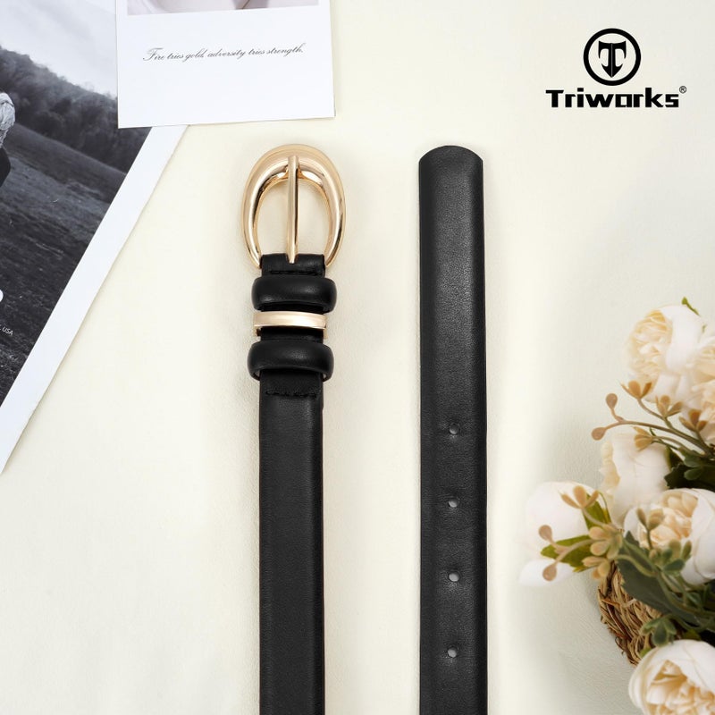 TRIWORKS Women Leather Belt for Jeans Pants Fashion Ladies Skinny Faux Leather Dress belt with Gold Buckle - Image 2
