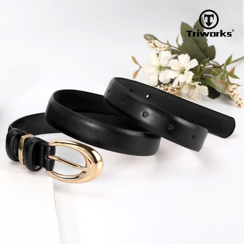 TRIWORKS Women Leather Belt for Jeans Pants Fashion Ladies Skinny Faux Leather Dress belt with Gold Buckle - Image 4