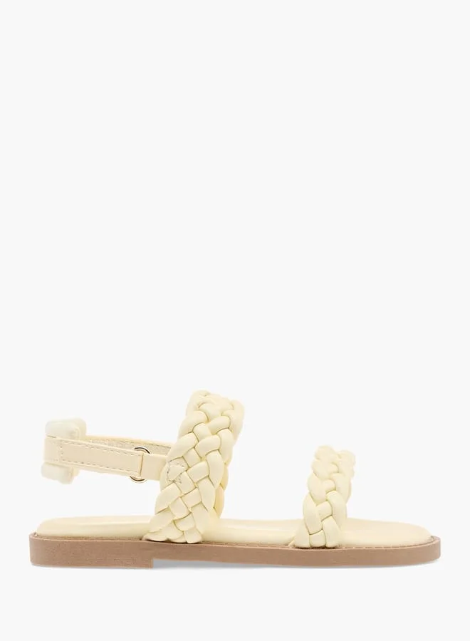 JUNIORS Girls Weave Detail Strap Sandals With Hook And Loop Closure