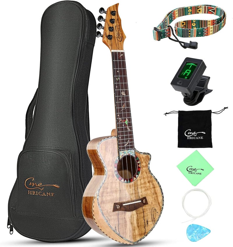 Hricane Concert Ukulele 23 inch UKS-2, 4 Strings Ukeleles For Beginners, Sapele Hawaiian Ukele with Ukulele Case and Ukele String Set (Spalted Maple Glossy) - Image 1