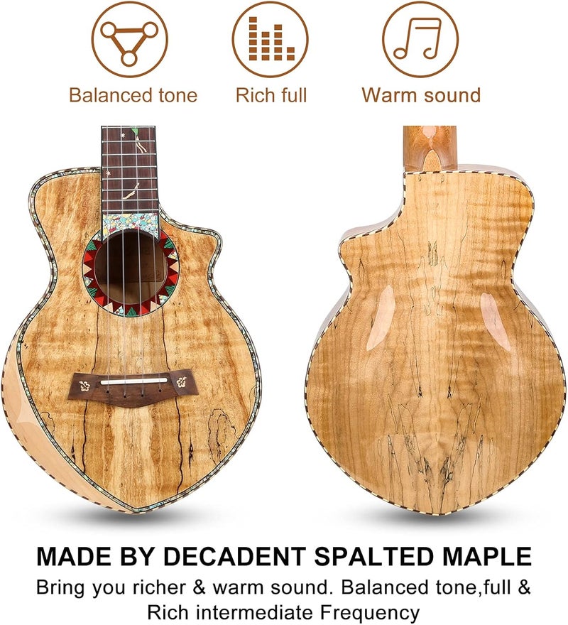 Hricane Concert Ukulele 23 inch UKS-2, 4 Strings Ukeleles For Beginners, Sapele Hawaiian Ukele with Ukulele Case and Ukele String Set (Spalted Maple Glossy) - Image 3