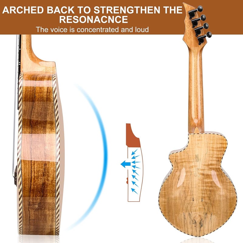 Hricane Concert Ukulele 23 inch UKS-2, 4 Strings Ukeleles For Beginners, Sapele Hawaiian Ukele with Ukulele Case and Ukele String Set (Spalted Maple Glossy) - Image 4