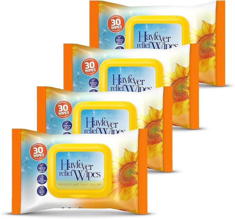 Lizzy Hayfever Relief Wipes 1 Pack 30 Wipes Enriched with Tea Tree Peppermint Oil AntiAllergen Wipes for Face Hands Removes Pollen Dust Pet Allergens 4 Pack 120 Wipes