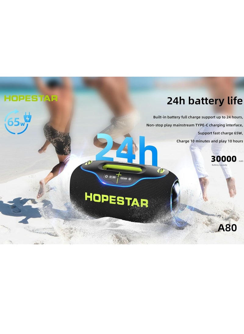 HOPESTAR A80 350W Portable Bluetooth 5.3 Speaker with Wireless Mic, 24H Playtime, 30,000mAh Battery, RGB Lights, TWS, IPX6 Waterproof, EQ Control, 10M Range – Ultimate Party Speaker for Outdoor Events, Karaoke, and Gatherings  - Image 2
