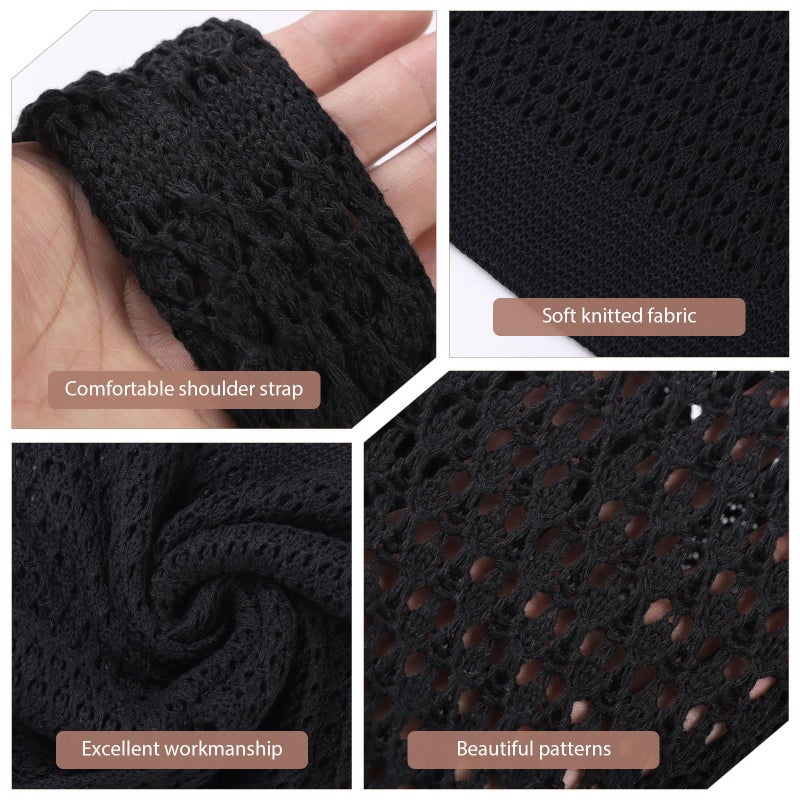 WantGor Crochet Bags, Beach Mesh Tote Bag Womens Shoulder Shopping Handbag Casual Travel Totes Bag Foldable Hobo Bags (Dark Black) - Image 4