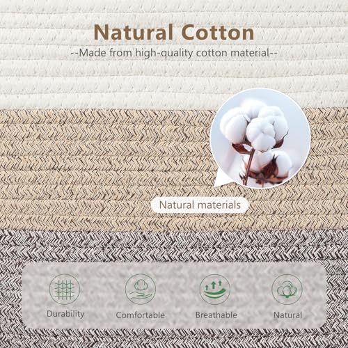 ECDYQXVU Cotton Rope Storage Basket 15x10x9 Inches Woven Basket for Shelves Clothes Towels Books and Laundry White Brown 2 Pack - Image 3