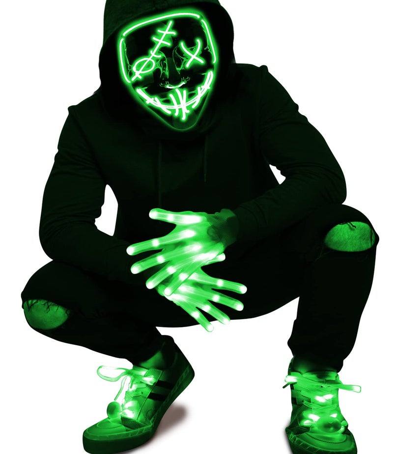 Camlinbo 3 Set Halloween LED Mask Light Up Gloves and Glow Shoelaces Scary Mask Halloween Costume Cosplay Party for Adults - Image 2