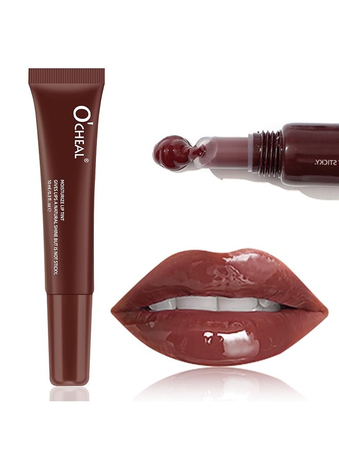 اوكيل ترطيب الشفاه ، مرطب شفاه ملون مرطب ، صبغة شفاه شفافة لامعة طبيعية ، خفيفة الوزن ، ممتلئة ، غير لزجة ، طويلة الأمد ، مضادة للتجاعيد ، # 04 بني غامق - Image 1
