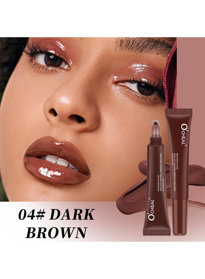اوكيل ترطيب الشفاه ، مرطب شفاه ملون مرطب ، صبغة شفاه شفافة لامعة طبيعية ، خفيفة الوزن ، ممتلئة ، غير لزجة ، طويلة الأمد ، مضادة للتجاعيد ، # 04 بني غامق - Image 2