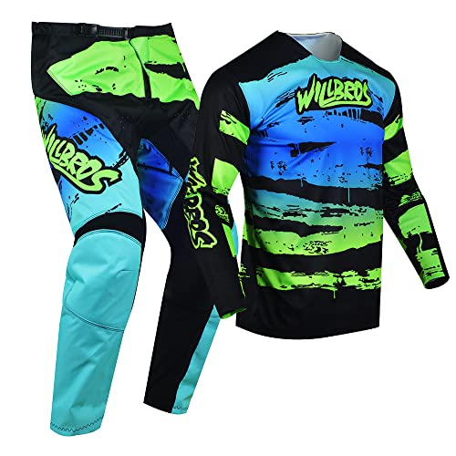 Willbros Motocross Jersey Pant Combo Mens MX Gear Set Offroad Dirt Bike Racewear Riding ATV BMX Unisex Adult Black Green Jersey XXL Pants 38 - Image 3