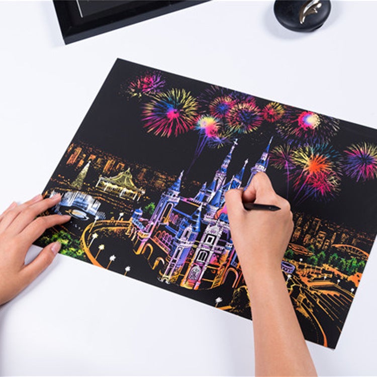 Leap Deer Colorful Urban Series Scratch Paintings – City Night Scene Art - Image 2