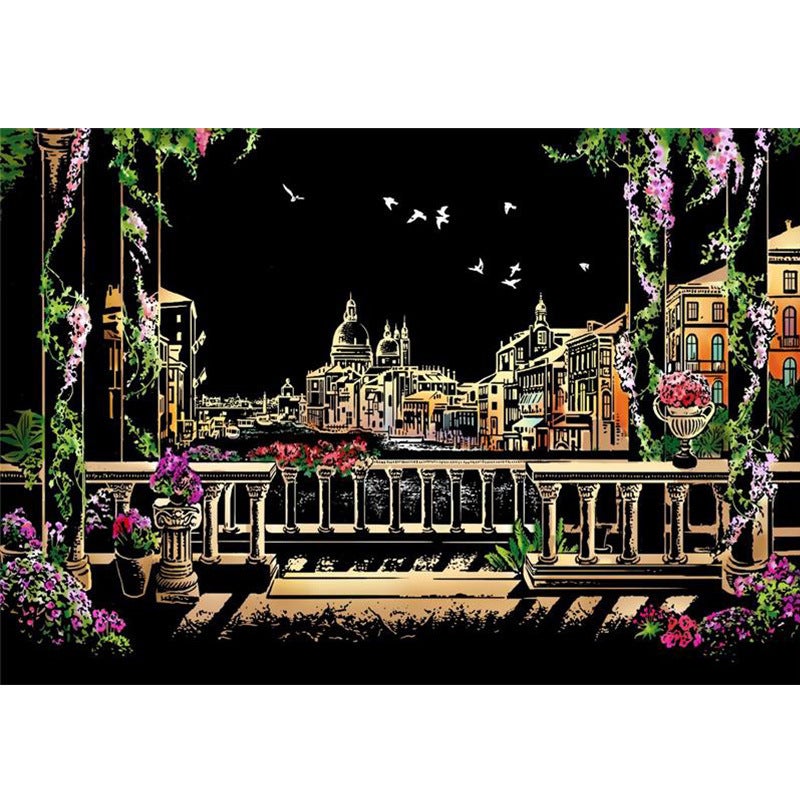 Leap Deer Colorful Urban Series Scratch Paintings – City Night Scene Art - Image 1