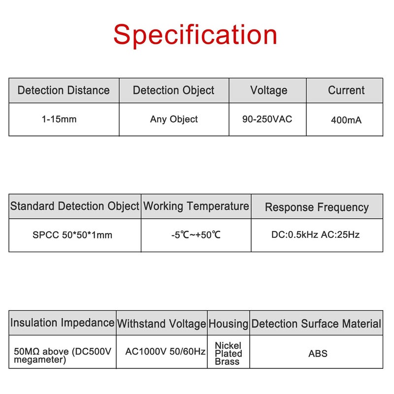 Heschen M30 Capacitive Proximity Sensor Switch Non-Shield Type LJC30A3-H-J/DZ Detection 1-15mm 90-250VAC 400mA Normally Closed (NC) 2 Wires - Image 5