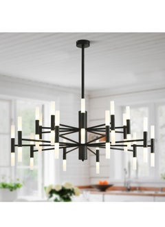 GEADI Mid Century Black Large Chandelier Modern Vintage Acrylic Glass Chandelier Light Fixture Transitional Bedroom Chandelier Office Dining Room Semi Flush Mount Ceiling Light  - Image 1