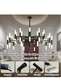 GEADI Mid Century Black Large Chandelier Modern Vintage Acrylic Glass Chandelier Light Fixture Transitional Bedroom Chandelier Office Dining Room Semi Flush Mount Ceiling Light  - Image 2