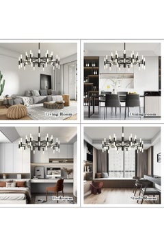 GEADI Mid Century Black Large Chandelier Modern Vintage Acrylic Glass Chandelier Light Fixture Transitional Bedroom Chandelier Office Dining Room Semi Flush Mount Ceiling Light  - Image 4