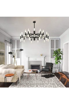 GEADI Mid Century Black Large Chandelier Modern Vintage Acrylic Glass Chandelier Light Fixture Transitional Bedroom Chandelier Office Dining Room Semi Flush Mount Ceiling Light  - Image 5