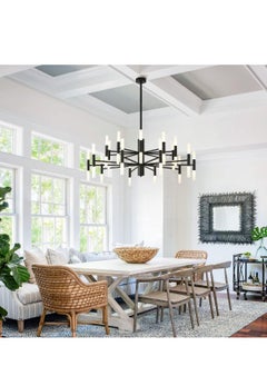 GEADI Mid Century Black Large Chandelier Modern Vintage Acrylic Glass Chandelier Light Fixture Transitional Bedroom Chandelier Office Dining Room Semi Flush Mount Ceiling Light  - Image 3