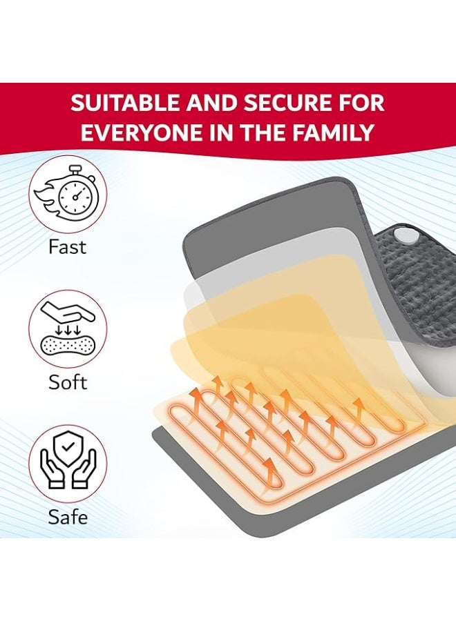 وسادة تدفئة كهربائية طبية - حجم كبير جداً لتخفيف آلام الظهر والرقبة والأكتاف وتقلصات الدورة الشهرية - 10 مستويات حرارة و3 إعدادات مؤقت مع إيقاف تلقائي - مخمل فاخر - رمادي - Image 3