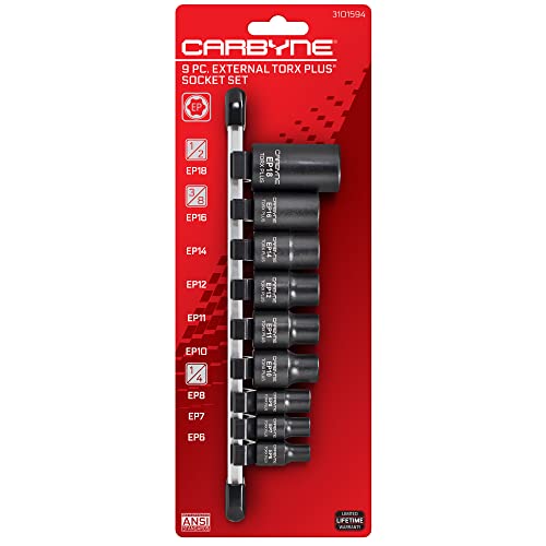 CARBYNE 9-Piece External Torx Plus (eTorx Plus, aka 6 Lobe, Female Torx Plus) Socket Set, E6 to E18 | CrV Steel, 1/4, 3/8, & 1/2 inch Drive • From a Family-Run Tool Company Based in the U.S.A. - Image 1