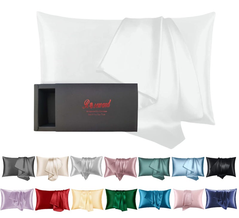 ROSEWARD Premium Mulberry Silk Pillowcase for Hair and Skin Made in USA, Anti Acne Pure Silk Pillow Cases White Queen, 100% Real 22 Momme Silk Pillow Cover, Anti Wrinkle, 1 Pc 20"x30" (Queen, White) - Image 1