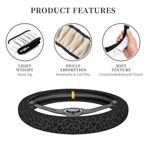 Gwwens Black Leopard Print Cheetah Elastic Steering Wheel Cover for Women,Universal Auto Steering Wheel 14-15 Inch Car Interior Accessories with 2PCS Car Coasters,Suitable for Men and Women - Image 4