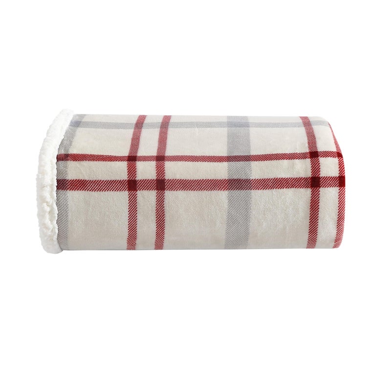 Eddie Bauer - Throw Blanket, Brushed Fleece & Plush Sherpa Bedding, Blanket for Couch & Bed (New Castle Red, 50" x 60") - Image 1