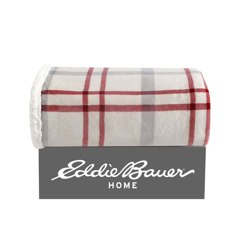 Eddie Bauer - Throw Blanket, Brushed Fleece & Plush Sherpa Bedding, Blanket for Couch & Bed (New Castle Red, 50" x 60") - Image 4