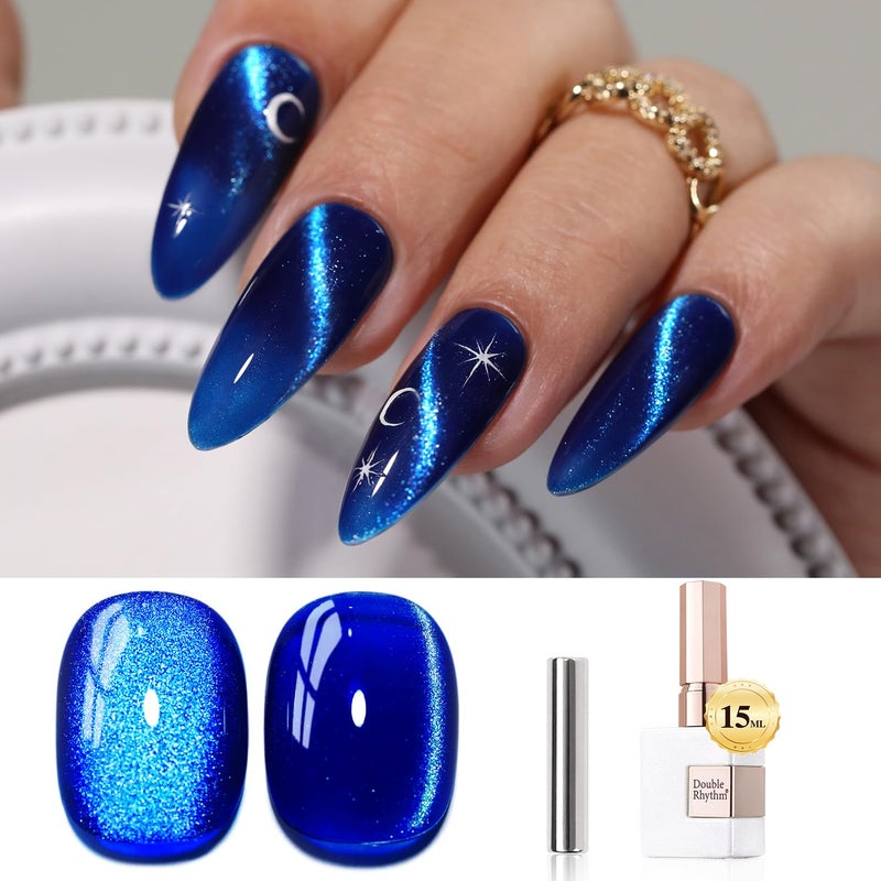Double Rhythm 0.5 OZ Cat Eye Gel Polish with Magnet 15ML Holographic Glitter Shimmer Translucent Jelly Color Magnetic Nail Polish Salon DIY at Home (MC1078) - Image 1