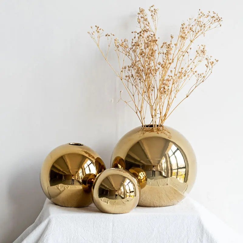 Bluejw Handmade Golden Ceramic Vase – Luxury Porcelain Tabletop Vase for Home, Hotel & Restaurant Decor, Perfect for Dried Plants & Fresh Flower Arrangements - Image 2