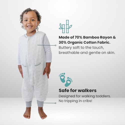 Tealbee Dreamsuit Toddler Sleep Sack with Feet – Walker Sleep Bag with Legs, Rayon made from Bamboo, All Season 1.2 TOG, 2-Way Zipper, 12m-2T - Love Milk - Image 2