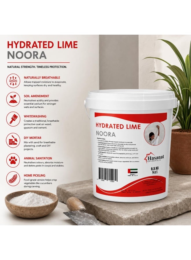 Hasanat Essentials Hydrated Lime Powder (Noora) 500g, High Purity Calcium Hydroxide for Whitewashing, Lime Wash, Mortar, Plaster, Gardening & DIY Applications - Image 3