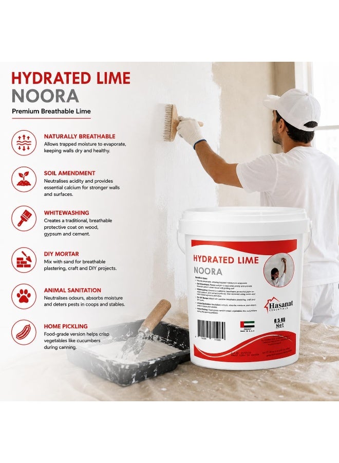 Hasanat Essentials Hydrated Lime Powder (Noora) 500g, High Purity Calcium Hydroxide for Whitewashing, Lime Wash, Mortar, Plaster, Gardening & DIY Applications - Image 5