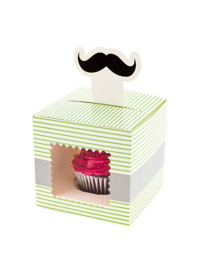 Restaurantware Pastry Tek 4 Inch Cupcake Gift Boxes, 100 Fits 4 Cupcake Favor Boxes - Moustache, Cupcake Inserts, Green Paper Treat Boxes With Window, For Weddings Or Parties, Stripes  - Image 2