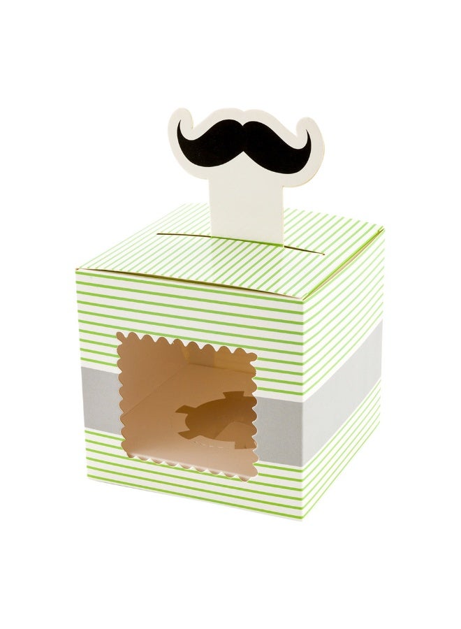 Restaurantware Pastry Tek 4 Inch Cupcake Gift Boxes, 100 Fits 4 Cupcake Favor Boxes - Moustache, Cupcake Inserts, Green Paper Treat Boxes With Window, For Weddings Or Parties, Stripes  - Image 1