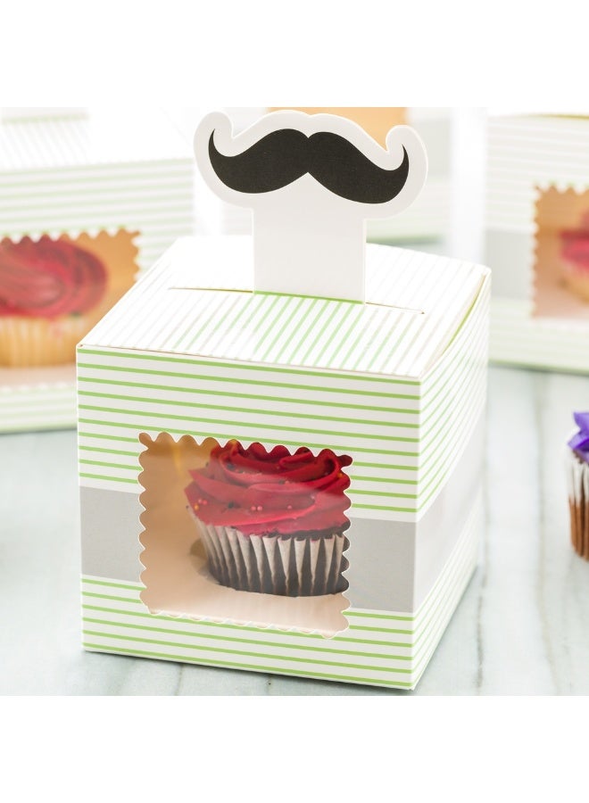 Restaurantware Pastry Tek 4 Inch Cupcake Gift Boxes, 100 Fits 4 Cupcake Favor Boxes - Moustache, Cupcake Inserts, Green Paper Treat Boxes With Window, For Weddings Or Parties, Stripes  - Image 3