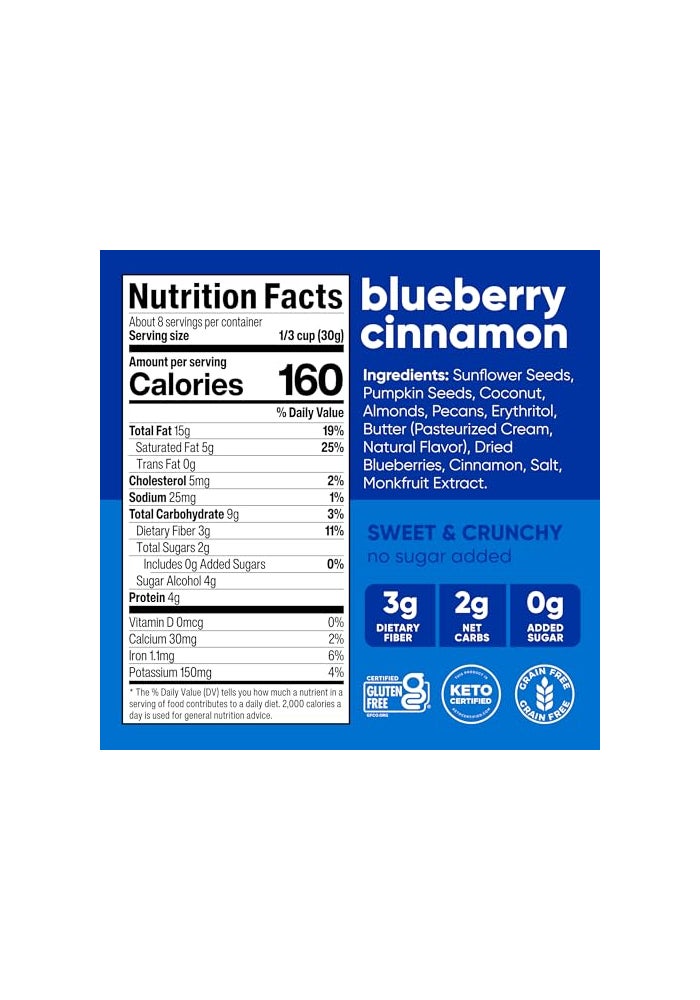 NuTrail Nut Granola Cereal Blueberry Cinnamon No Sugar Added Gluten Free Grain Free Keto Low Carb Healthy Breakfast Cereal 8 oz 3 Count - Image 5