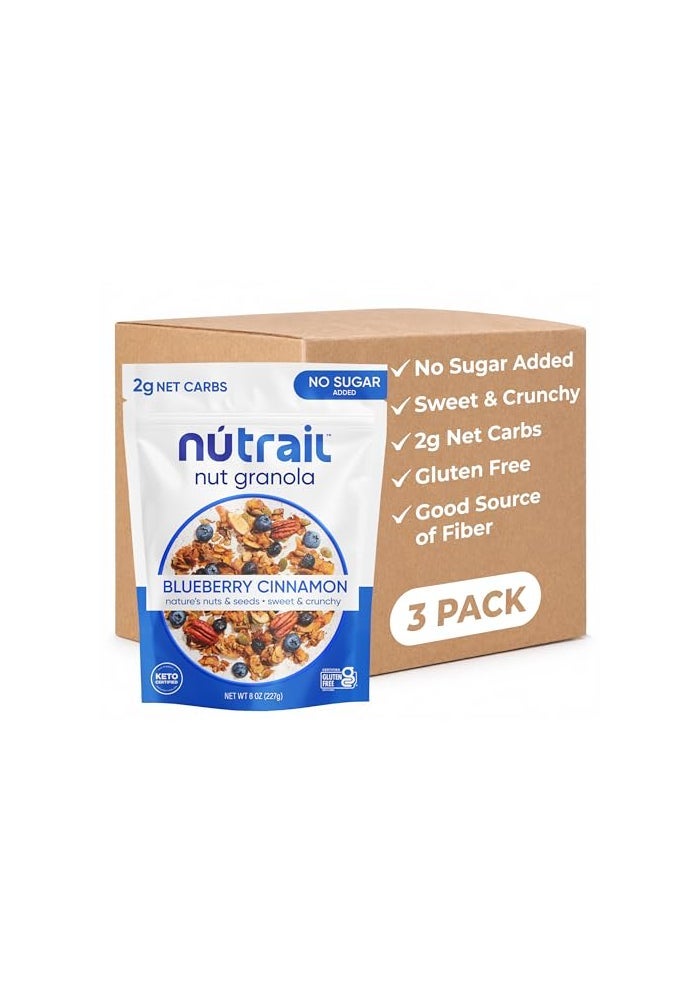 NuTrail Nut Granola Cereal Blueberry Cinnamon No Sugar Added Gluten Free Grain Free Keto Low Carb Healthy Breakfast Cereal 8 oz 3 Count - Image 1