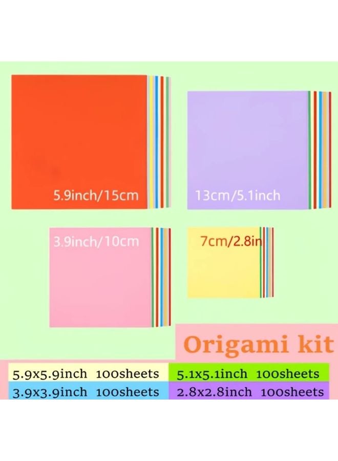 400 قطعة من الورق الملون اليدوي بألوان متعددة ومقاسات 4 أحجام لأعمال الأوريغامي وسكرابوكينغ - Image 3
