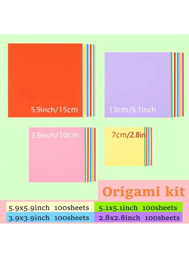 400 قطعة من الورق الملون اليدوي بألوان متعددة ومقاسات 4 أحجام لأعمال الأوريغامي وسكرابوكينغ - Image 1