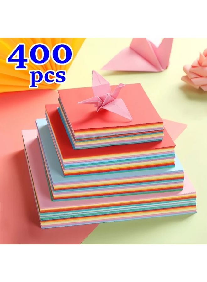 400 قطعة من الورق الملون اليدوي بألوان متعددة ومقاسات 4 أحجام لأعمال الأوريغامي وسكرابوكينغ - Image 2