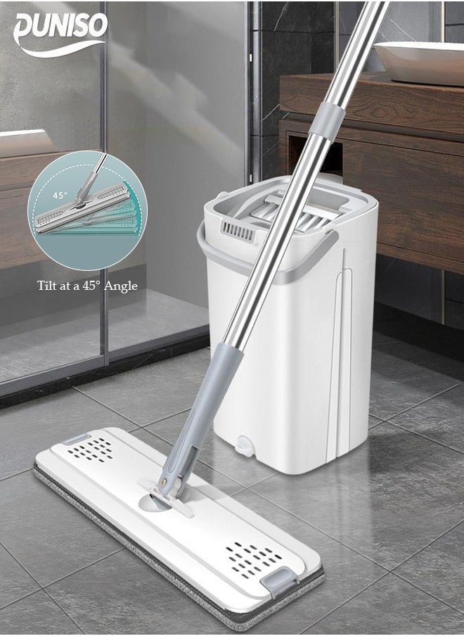 DUNISO Mop and Buckets Sets, ,360° Rotating Head Squeeze Flat Mop, Flat Mop Bucket with 2pc Reusable Pads & 126cm Long Handle, Microfibre Mops for Cleaning Laminate Tile Hardwood Floors  - Image 1