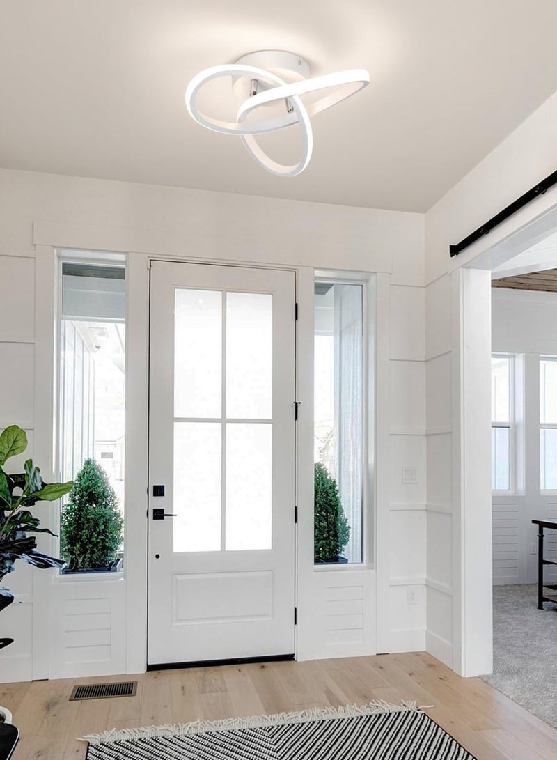 EzzySo Modern LED Ceiling Light 18W Chandelier Lamp Three Colors Variable Pendant Light Daylight Fixtures Ceiling Light for Bedroom Bathroom Kitchen Balcony Laundry Room Stair Curved Creative Design White Lamp - Image 2