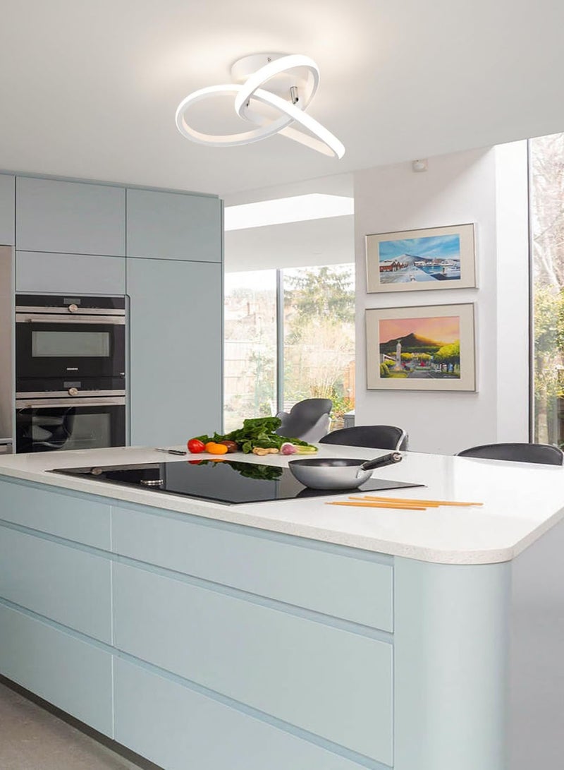 EzzySo Modern LED Ceiling Light 18W Chandelier Lamp Three Colors Variable Pendant Light Daylight Fixtures Ceiling Light for Bedroom Bathroom Kitchen Balcony Laundry Room Stair Curved Creative Design White Lamp - Image 4