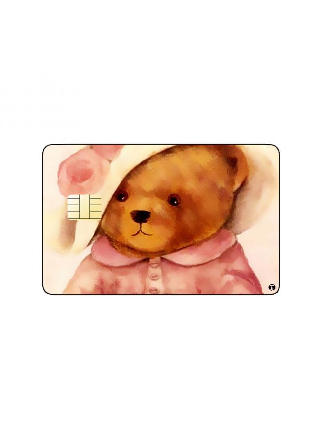 RKN PRINTED BANK CARD STICKER Cute Teddy Bear Drawing In Pink Dress - Image 1