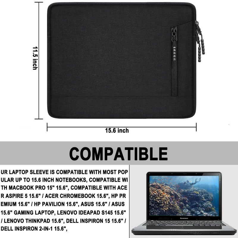 TEDNETGO Laptop Case 15.6 inch, Water Resistant Portable Monitor Computer Bag with Pockets Traveling Shockproof Protective Laptop Sleeve Compatible with HP, Dell, Lenovo, Acer, Asus, MacBook Pro, Black - Image 3