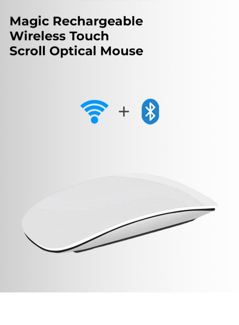 Magic Rechargeable Wireless Touch Scroll Optical Mouse Strong Bluetooth 5.1 Connection 1200 DPI Precision Sensor Ambidextrous Design for iPad iMac Desktop & Laptop in Elegant White - Image 1