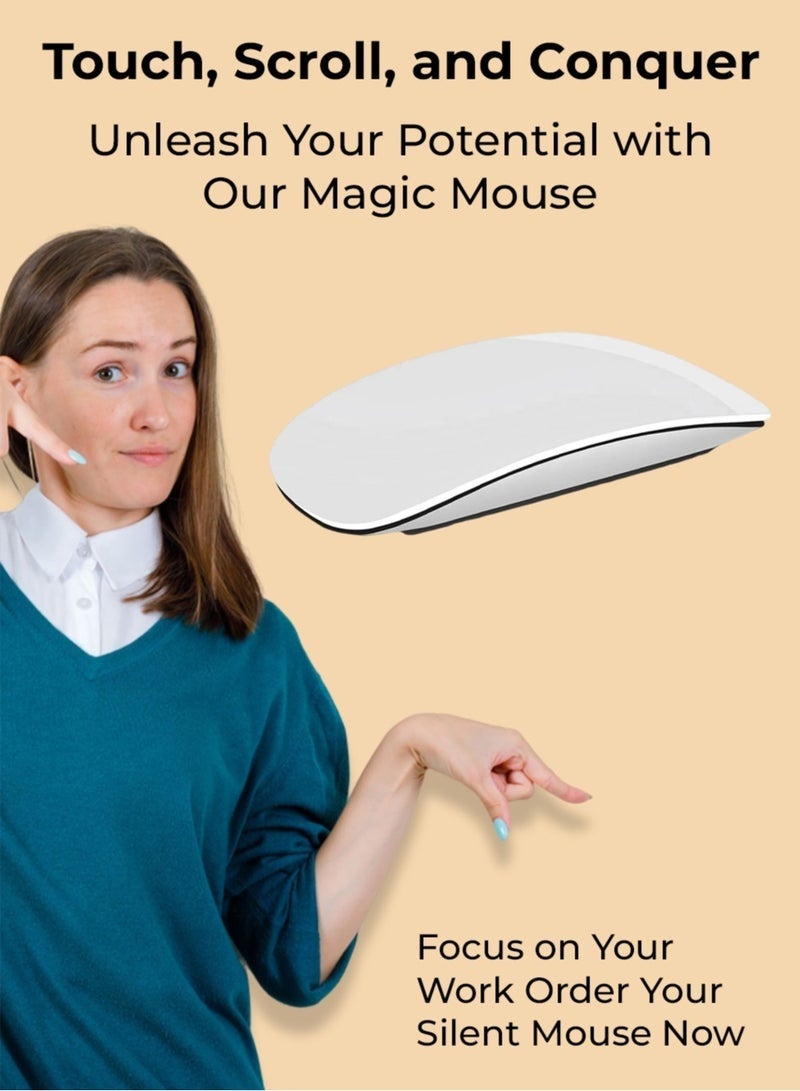 Magic Rechargeable Wireless Touch Scroll Optical Mouse Strong Bluetooth 5.1 Connection 1200 DPI Precision Sensor Ambidextrous Design for iPad iMac Desktop & Laptop in Elegant White - Image 3