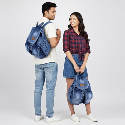 ZAINTO Denim Backpack for Women & Girls | Eco-Friendly Upcycled College & School Bag | Trendy Casual Daypack with Multiple Pockets|4 Compartments 20 liters - Image 3