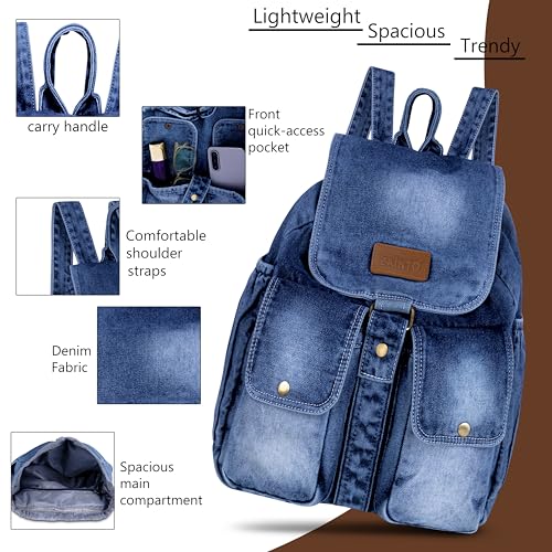 ZAINTO Denim Backpack for Women & Girls | Eco-Friendly Upcycled College & School Bag | Trendy Casual Daypack with Multiple Pockets|4 Compartments 20 liters - Image 4